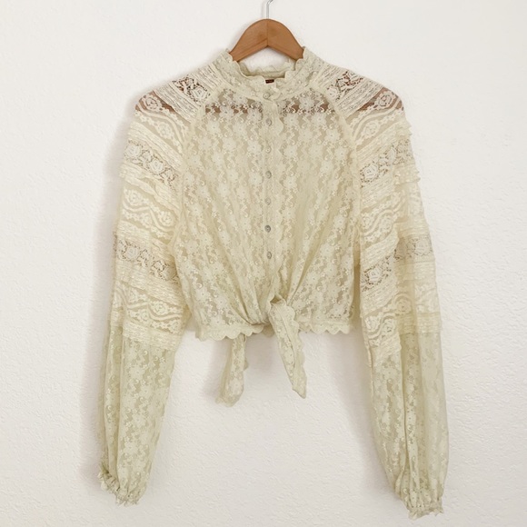 Free People Tops - Free People Laced Crop Button Down Top, New